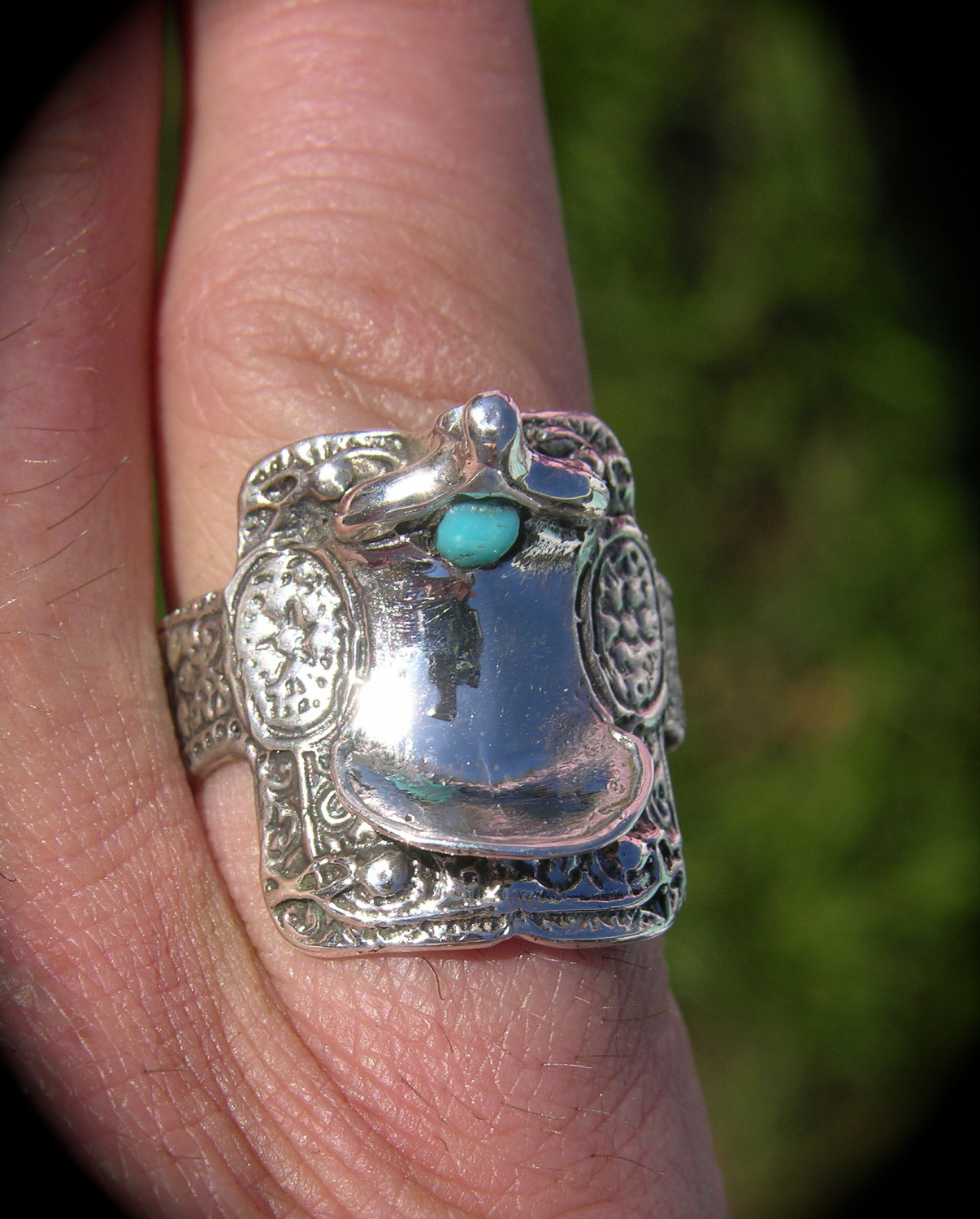 Sterling Silver Medium Size Saddle Ring with Turquoise - Freedom Jewelry USA