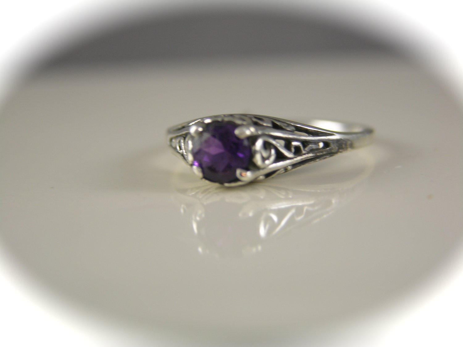 VICTORIAN 925 STERLING SILVER ANTIQUE STYLE LAB OPAL FILIGREE RING SIZE 6 #994 